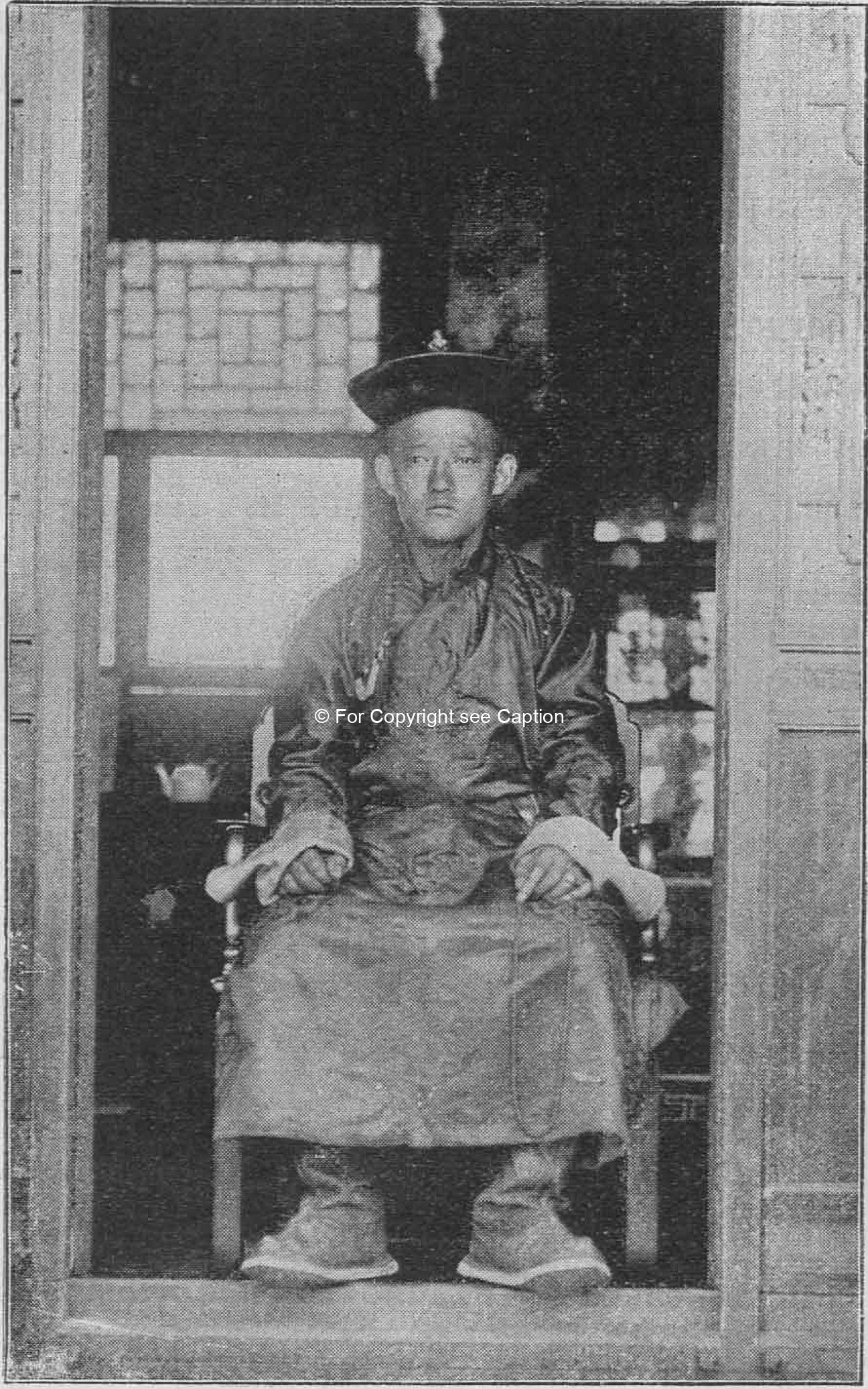 The Bogd khaan or 8th Bogd jevtsündamba khutagt (1870-1924) at about 22 years of age. Pozdneev, A. M